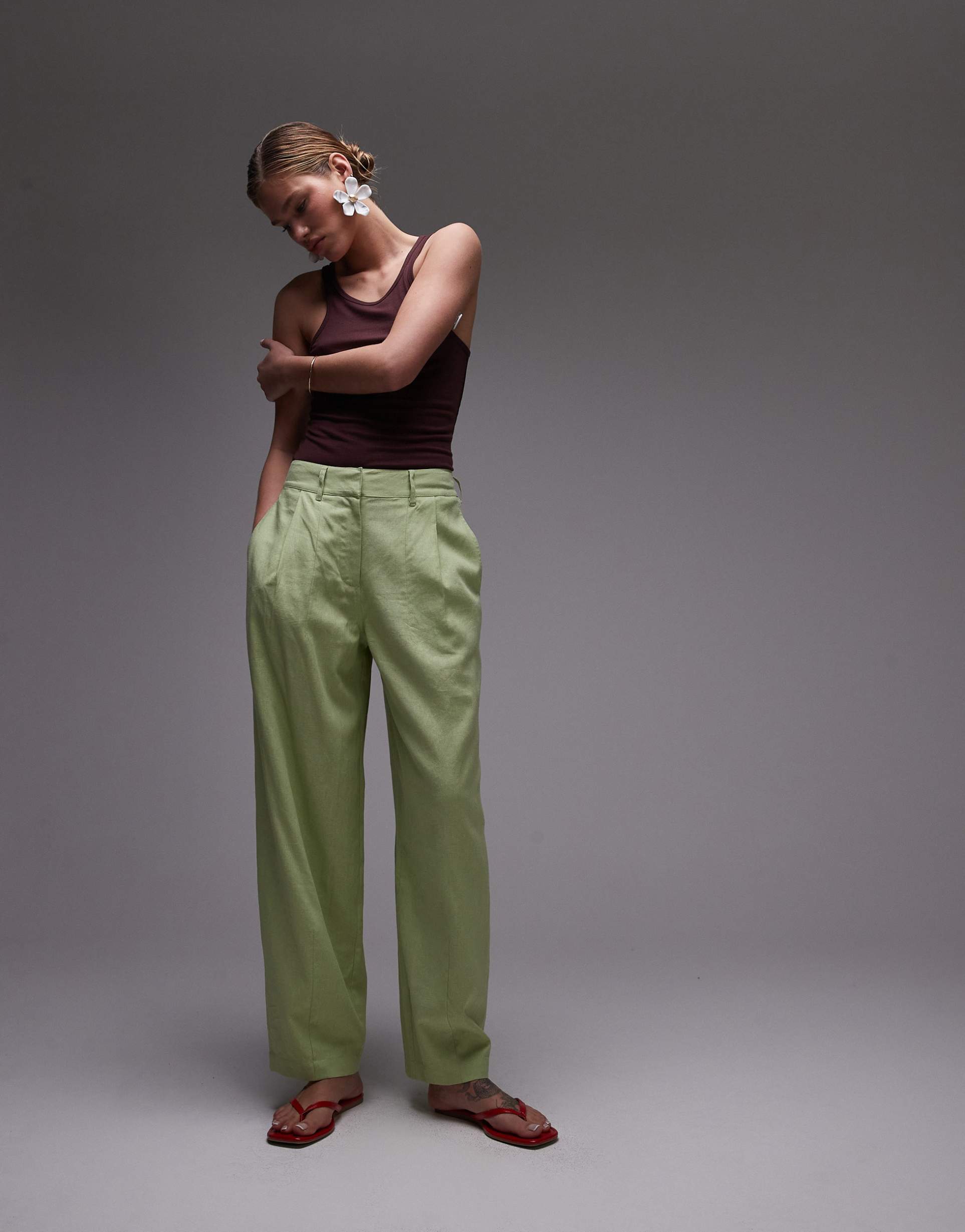 topshop linen ovoid pants in light green