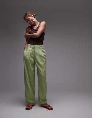 asos Topshop linen ovoid trouser in light green