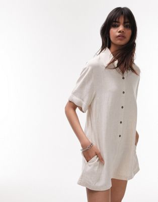 Topshop linen playsuit in ivory - ASOS Price Checker