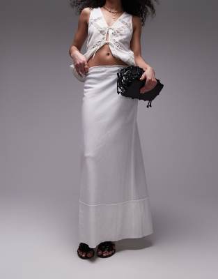 asos Topshop linen raw edge trim bias maxi skirt in white