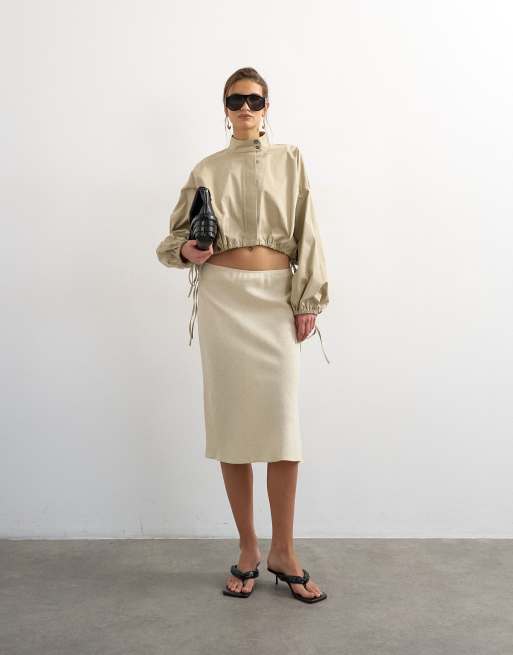 Topshop linen rich 90s length skirt in ecru, 2 of 5