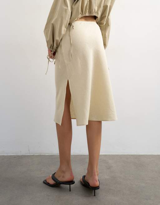 Topshop linen rich 90s length skirt in ecru, 3 of 5