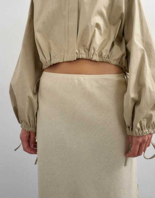 Topshop linen rich 90s length skirt in ecru, 4 of 5