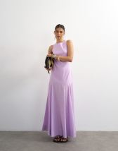 Topshop linen rich dropped waist full circle hem midi dress in lilac