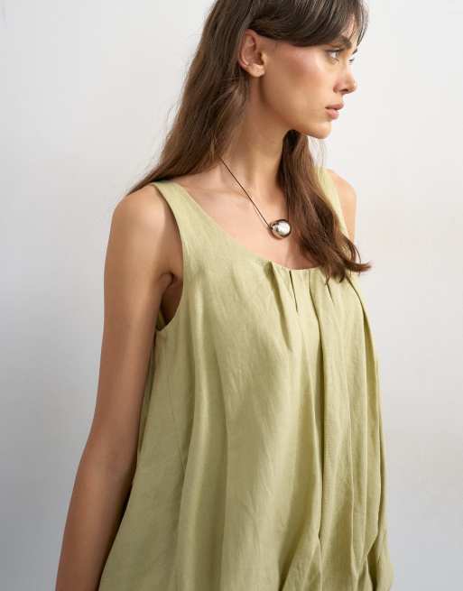 Topshop linen rich twist bubble hem cami in sage green, 2 of 4