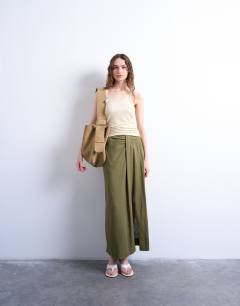 Linen sarong maxi skirt in green