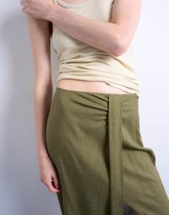 Model wearing Linen sarong maxi skirt in green