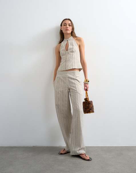 Topshop linen set in black and stripes - view 1