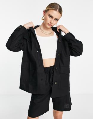 Topshop linen shacket in black | ASOS