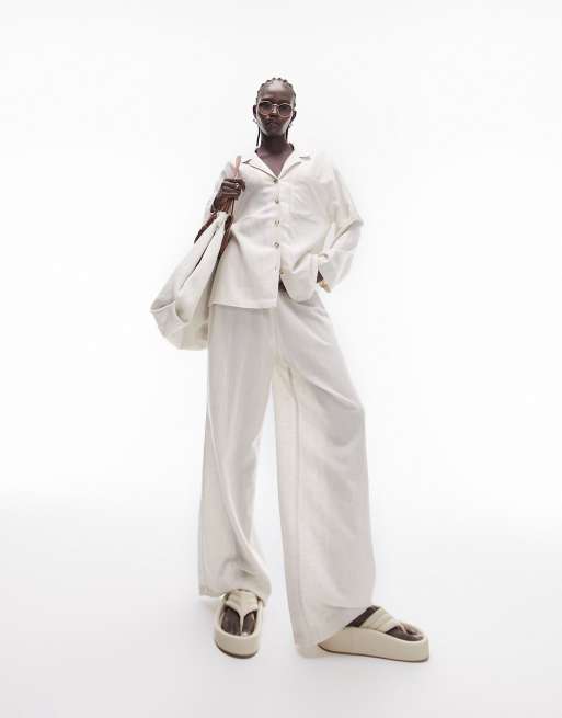 Topshop linen shirt and pants pyjama set in oatmeal