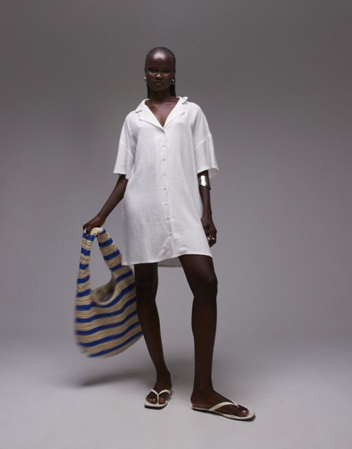 Topshop linen souvenir shirt dress in ivory | ASOS