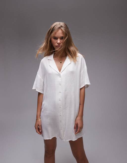 Topshop linen souvenir shirt dress in ivory | ASOS