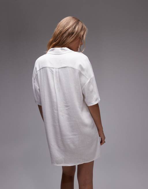 Topshop linen souvenir shirt dress in ivory, 2 of 4