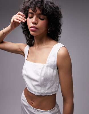 Topshop Linen Maxi Skirt In Ivory - Part Of A Set-white In White