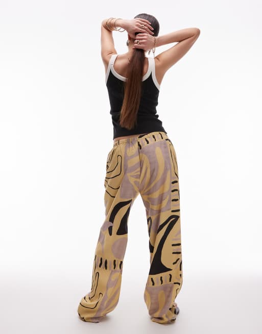 Topshop linen straight leg buttermilk abstract print pants in mono, 3 of 5
