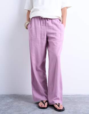 Topshop Women's Purple Linen Straight Leg Trouser With Deep Cuff In