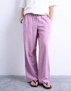 Linen straight leg trouser with deep cuff in purple
