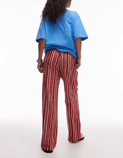 Topshop linen straight pants in red and white stripe, 4 of 5