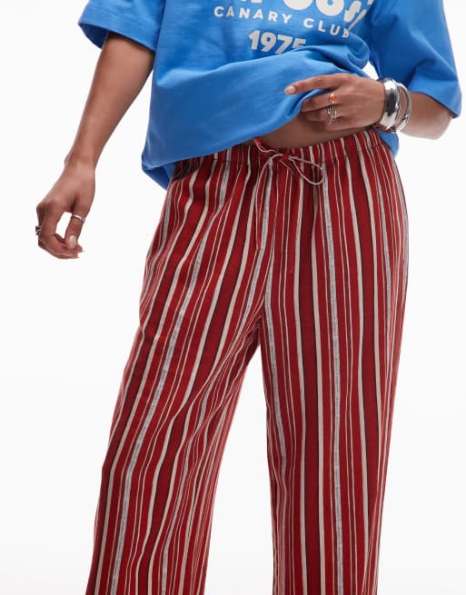 Topshop linen straight pants in red and white stripe, 5 of 5