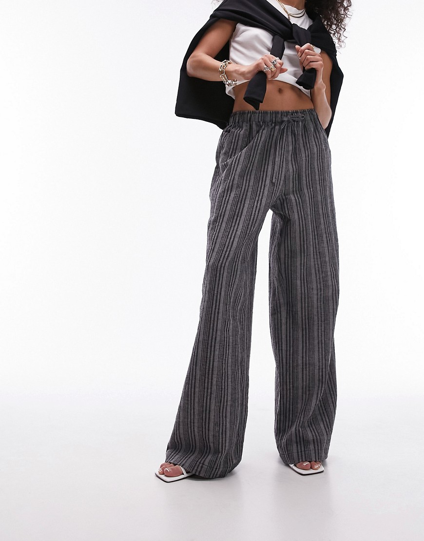 Topshop linen stripe drawcord trouser in grey