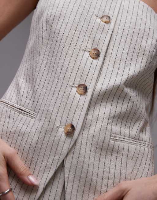 Topshop linen striped one shoulder top in cream - part of a set, 3 of 4