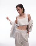 [Topshop] Topshop linen tailored bralet with exposed lining in ecru (part of a set)-White 18 Ecru