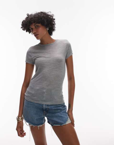 Topshop linen tee in gray - view 1