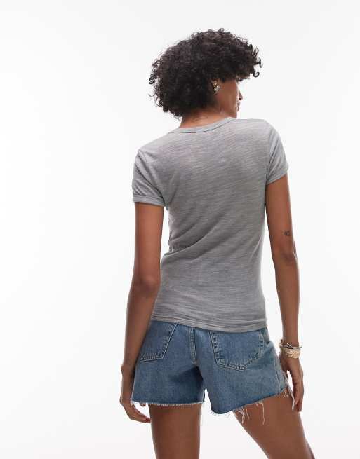 Topshop linen tee in grey, 4 of 4