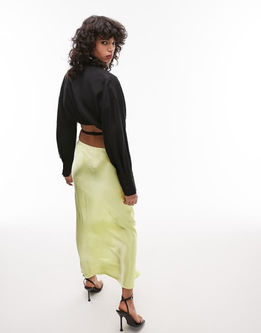 Topshop linen tie waist crop shirt in black , 4 of 4