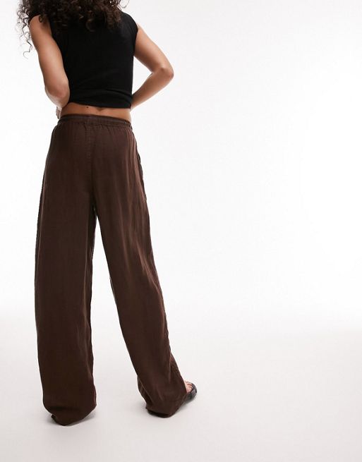 LTS Tall Women's Chocolate Brown Wide Leg Linen Look Trousers