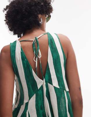 Topshop Linen Trapeze Mini Dress In Multi
