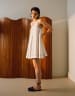 Topshop linen trapeze mini dress with deep hem in natural with contrast stitch