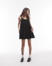 Topshop linen trapeze mini dress with deep hem in natural with contrast stitch