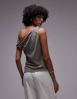 Topshop Twist Off The Shoulder Top In Gray