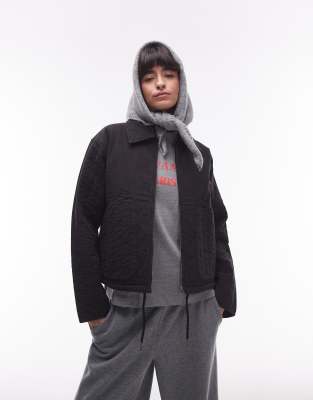 Topshop Liner Jacket With Contrast Quilting In Black