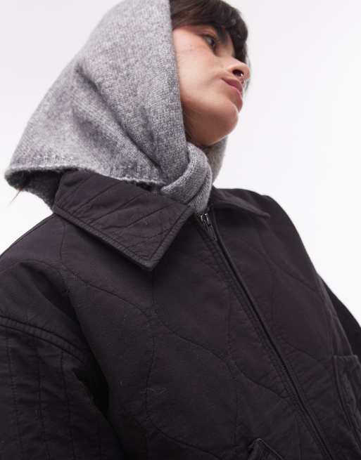 Topshop liner jacket with contrast quilting in black