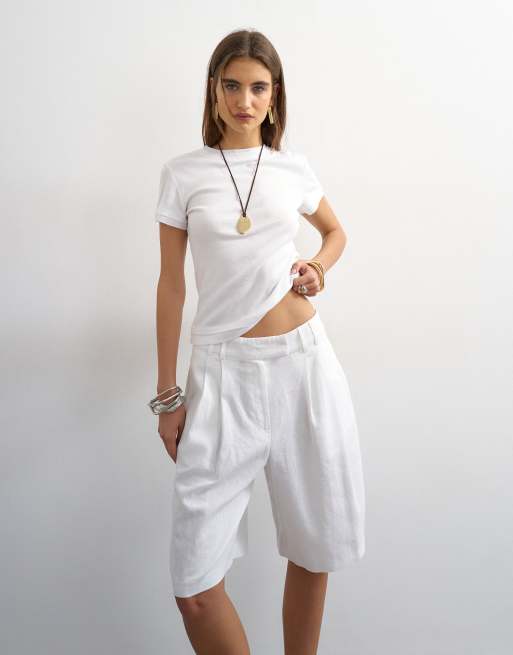 Topshop - Linnen bermuda short in wit, 2 van 5