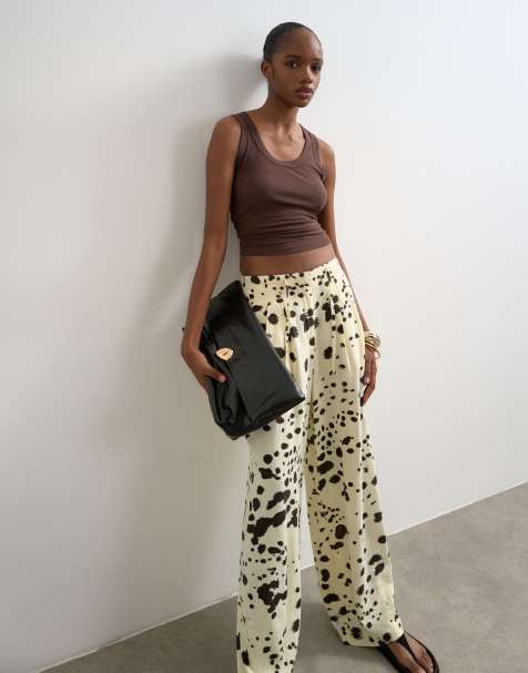 Topshop - Linnen broek met ballonpijpen en gestrikte taille in koeienprint - view 1