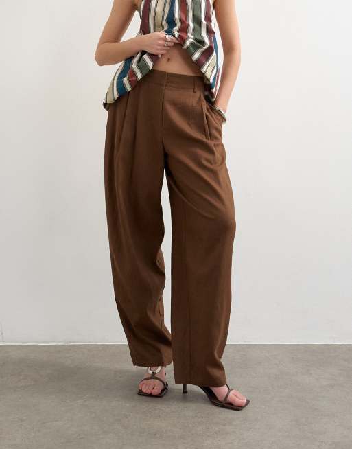 Topshop - Linnen broek met ballonpijpen in bruin, 2 van 5