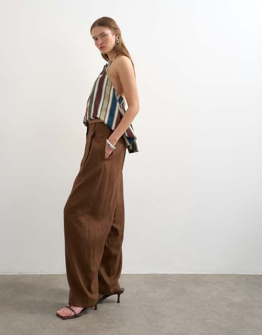 Topshop - Linnen broek met ballonpijpen in bruin, 5 van 5