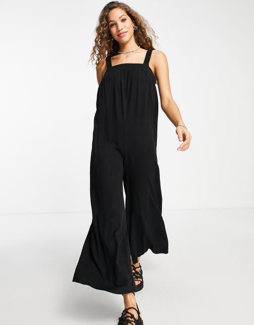 Topshop - Linnen romper-jumpsuit met vierkante hals in zwart , 4 van 4