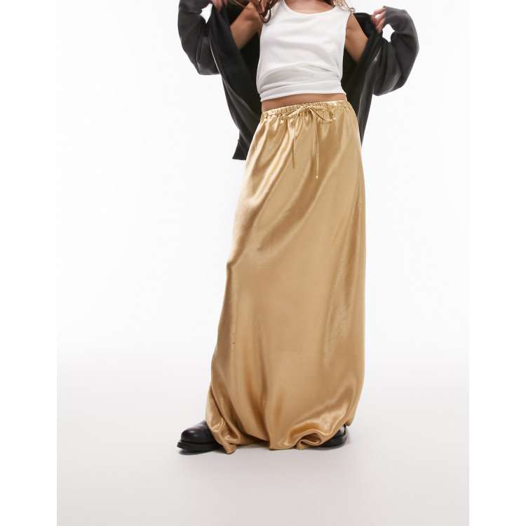 Topshop liquid look satin bias maxi skirt in gold ASOS