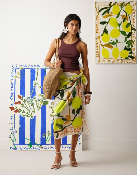 Topshop – Lisbon – Flerfärgad, citronmönstrad sarong - view 1