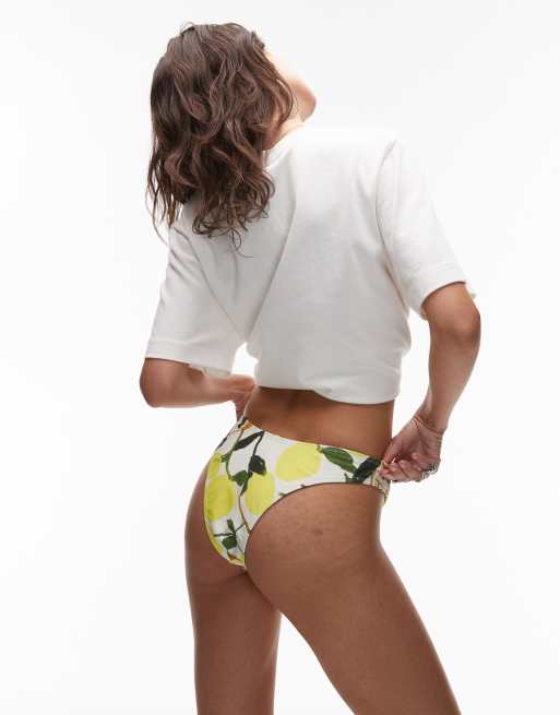 Topshop Lisbon lemon high leg bikini bottoms in multi, 2 of 4