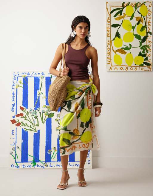Topshop - Lisbon - Pareo con stampa di limoni multicolore