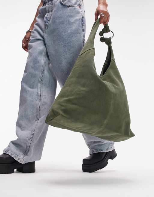 Topshop - Liss - Kakigrøn tote-taske i ruskind