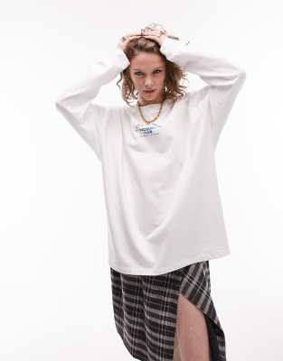 Topshop stripe premium interlock long sleeve skater tee in brown main image 1