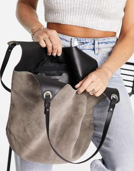 Topshop Livvy suede tote bag in gray