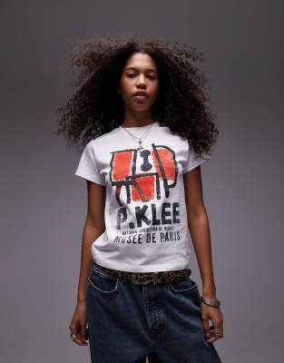 Topshop - Lizenziertes, kastiges T-Shirt in Ecru mit „P. Klee"-Print-Weiß