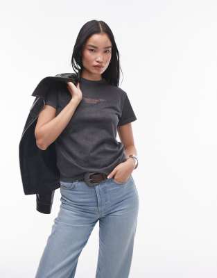 Topshop - Lizenziertes, kastiges T-Shirt in Grau mit „Austin Healey"-Print